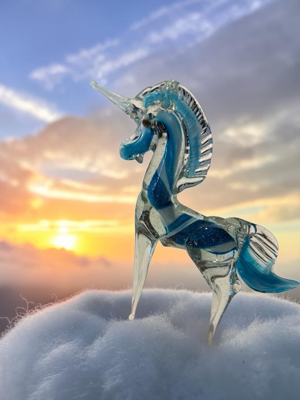 Handblown Blue Glass Unicorn Figurine - Decorative Home Art